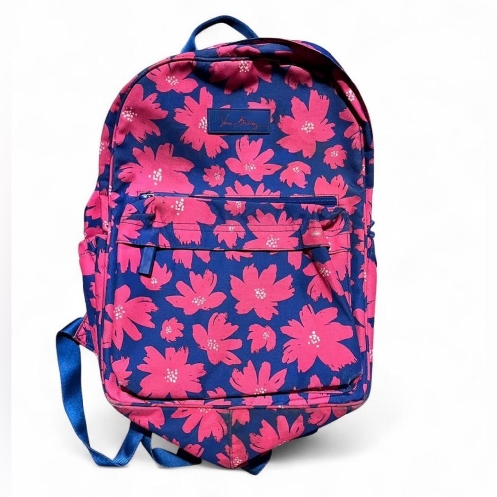 Vera Bradley Women’s Small Backpack - Pink and Navy Floral All Working Zippers - Picture 1 of 8